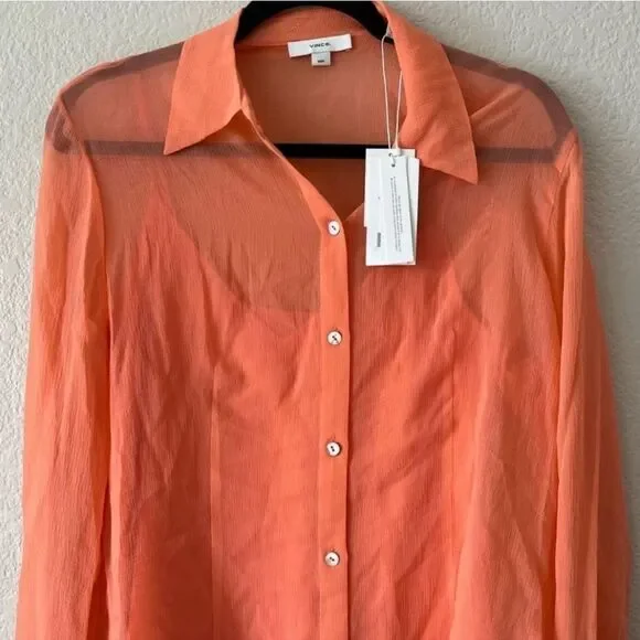 NWT Vince Sheer Crinkled Silk Shirt Style # V936112851 Meduim - Picture 3 of 11